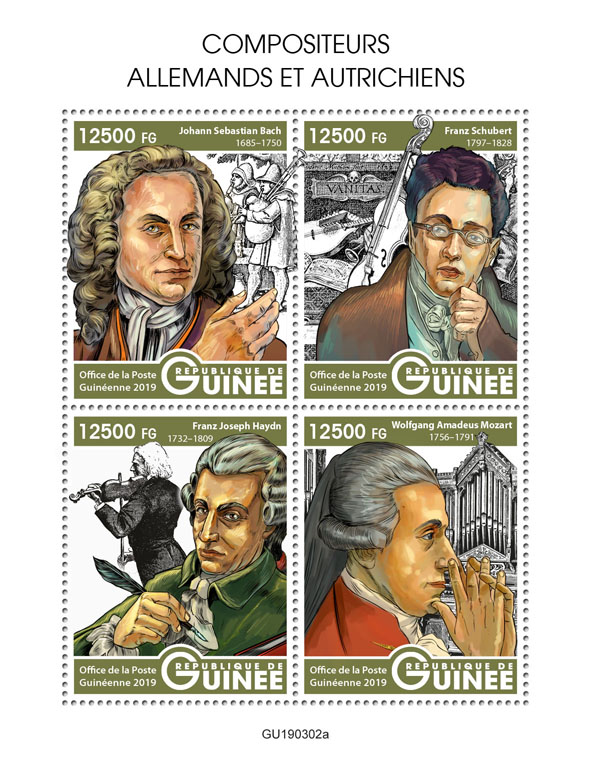 Austrian-German composers - Issue of Guinée postage stamps