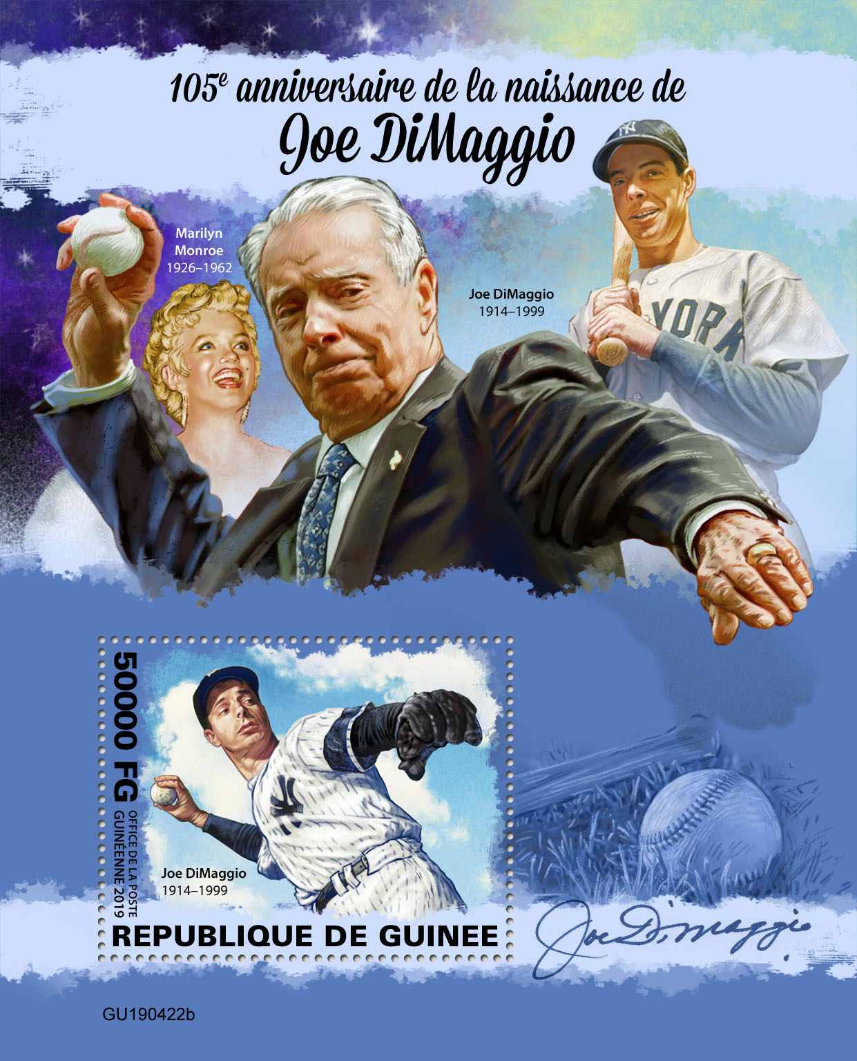 Joe DiMaggio - Issue of Guinée postage stamps